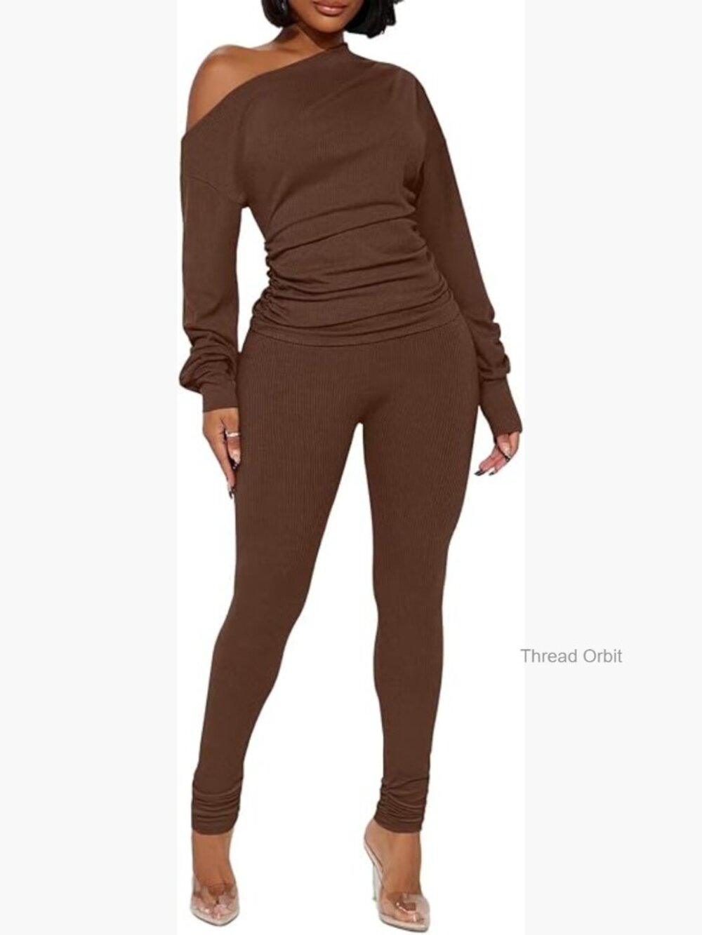Sexy 2 Piece Off Shoulder Top Ribbed Pant Set Tracksuit Clubwear